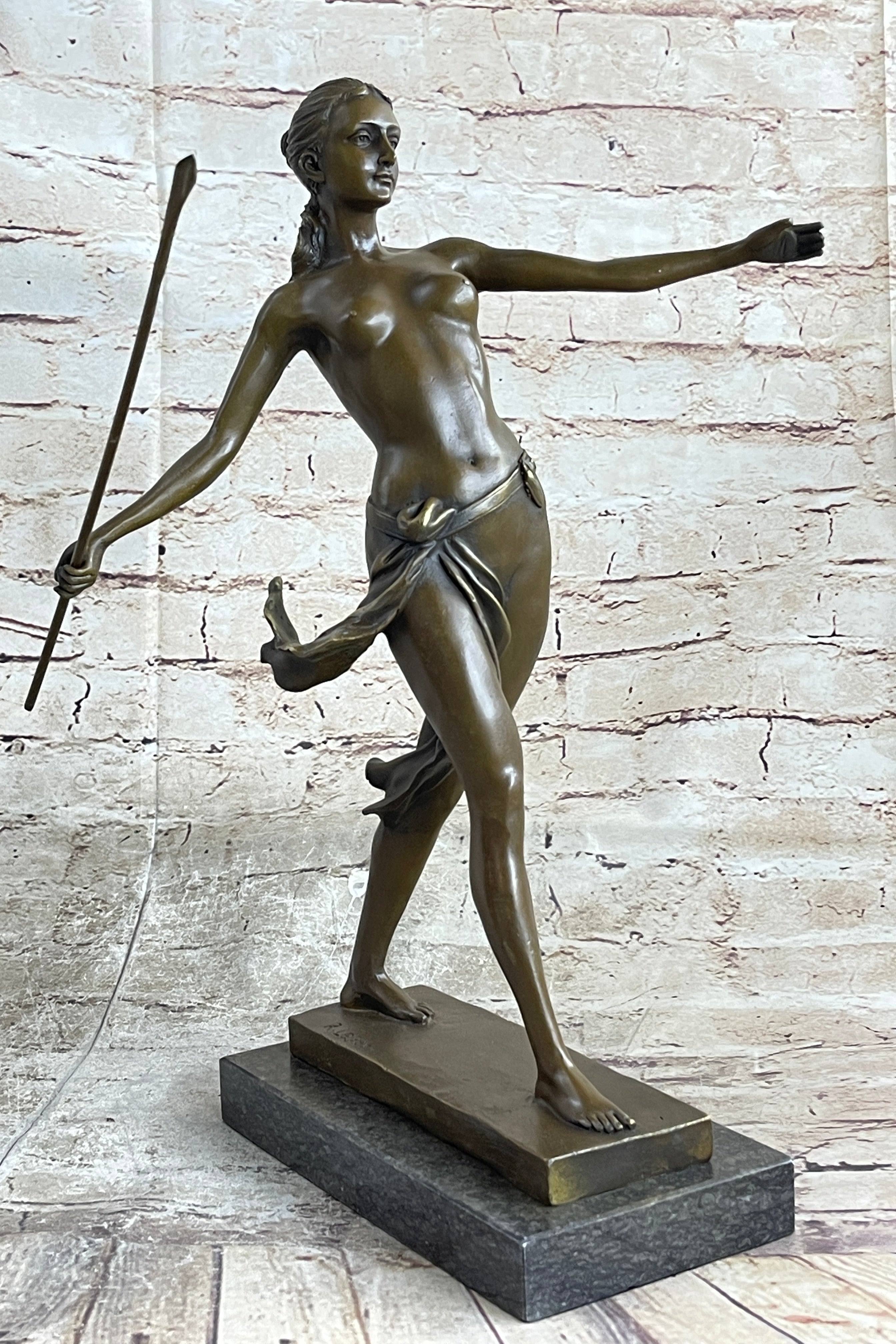 Hippolyta Amazon Warrior Queen Bronze Statue Sculpture Nude Figure on Marble Base