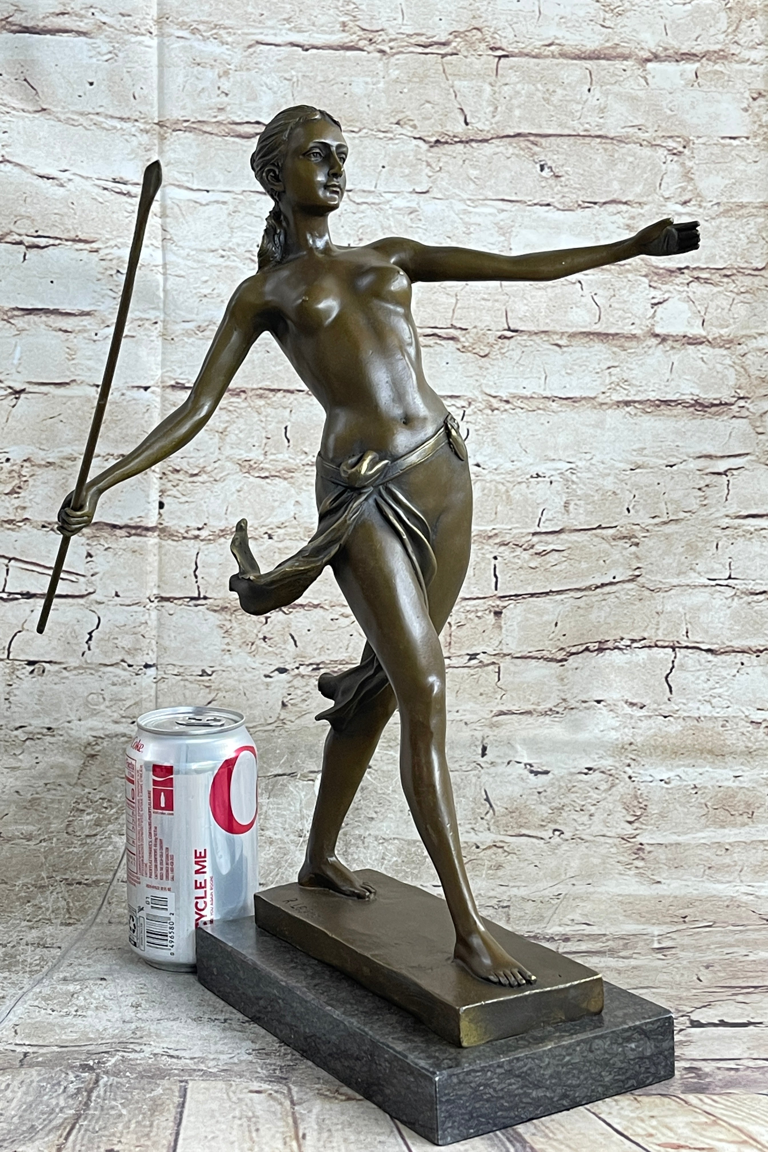 Hippolyta Amazon Warrior Queen Bronze Statue Sculpture Nude Figure on Marble Base