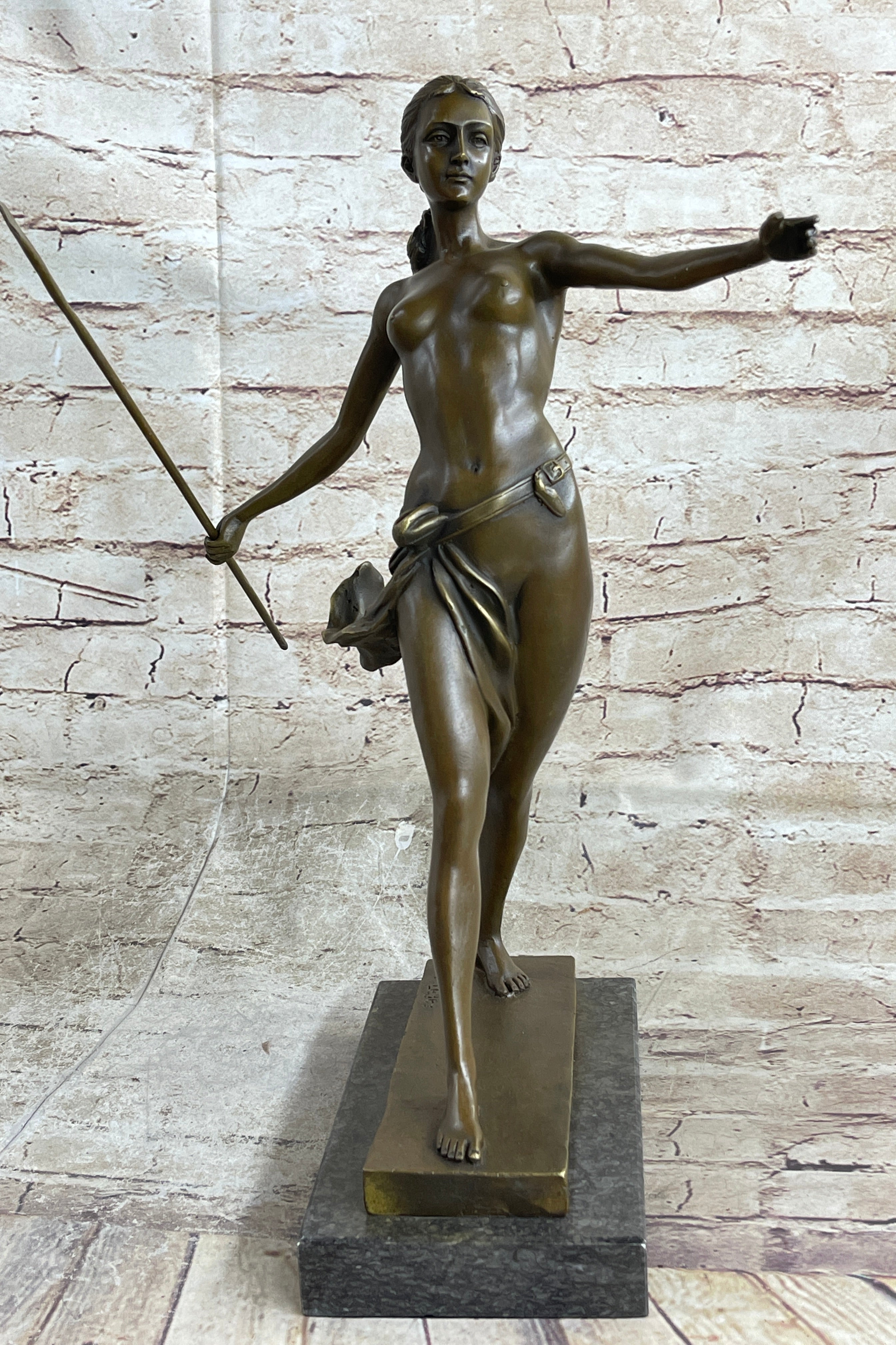 Hippolyta Amazon Warrior Queen Bronze Statue Sculpture Nude Figure on Marble Base