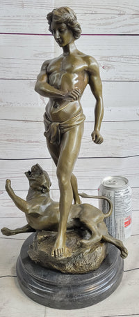 Loys Potet Lion Slayer Bronze Metal Sculpture Art Deco