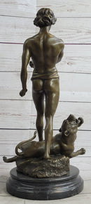 Loys Potet Lion Slayer Bronze Metal Sculpture Art Deco
