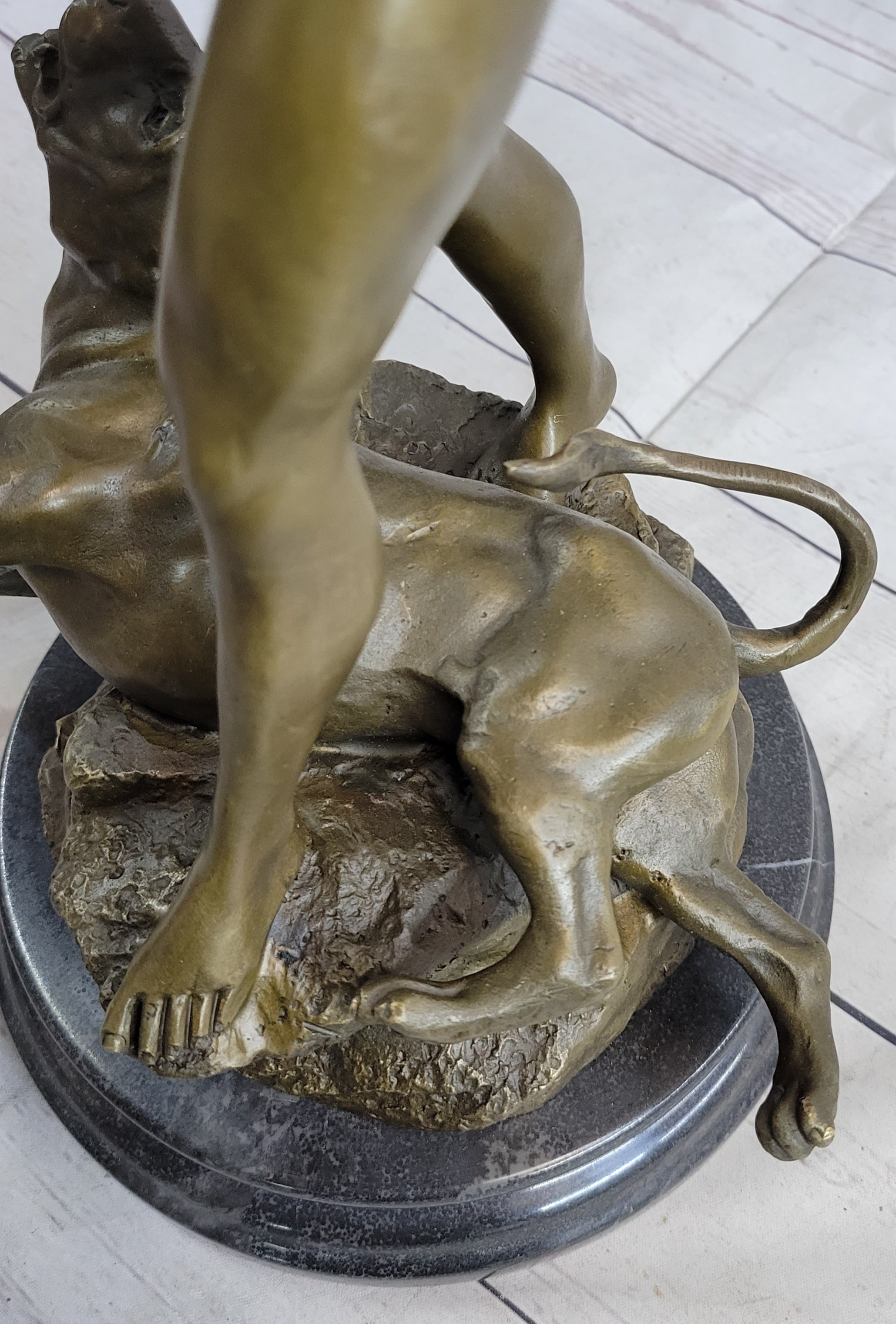 Loys Potet Lion Slayer Bronze Metal Sculpture Art Deco