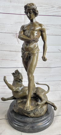 Loys Potet Lion Slayer Bronze Metal Sculpture Art Deco