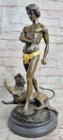 Hot Cast Art Deco Young Boy Killing Cougar with Dagger Bronze