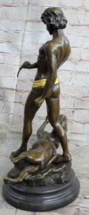 Hot Cast Art Deco Young Boy Killing Cougar with Dagger Bronze