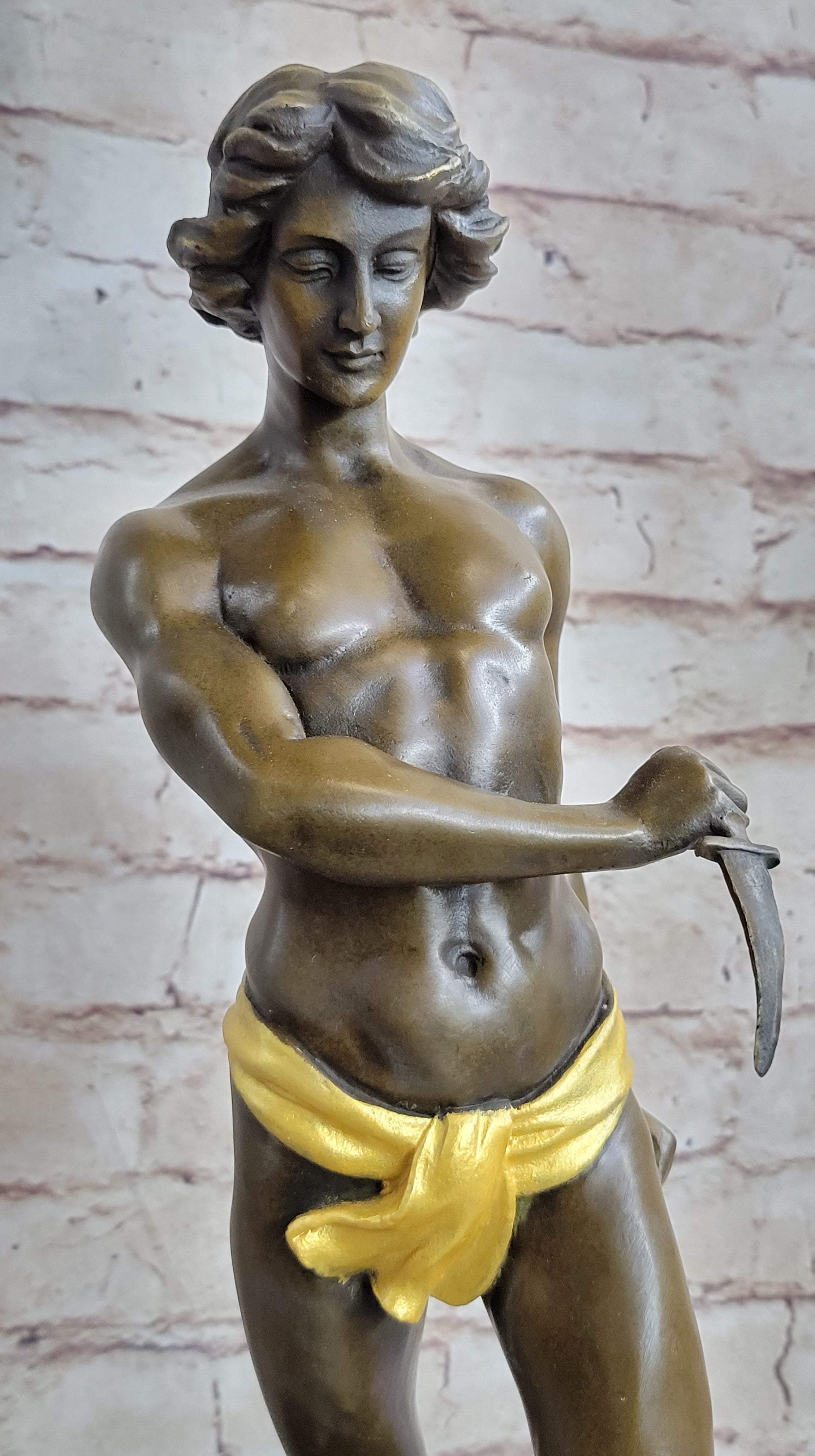 Hot Cast Art Deco Young Boy Killing Cougar with Dagger Bronze