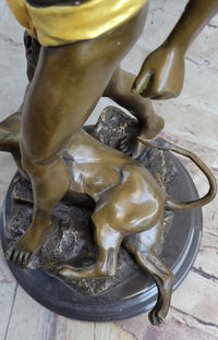 Hot Cast Art Deco Young Boy Killing Cougar with Dagger Bronze