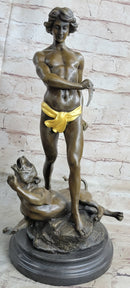 Hot Cast Art Deco Young Boy Killing Cougar with Dagger Bronze