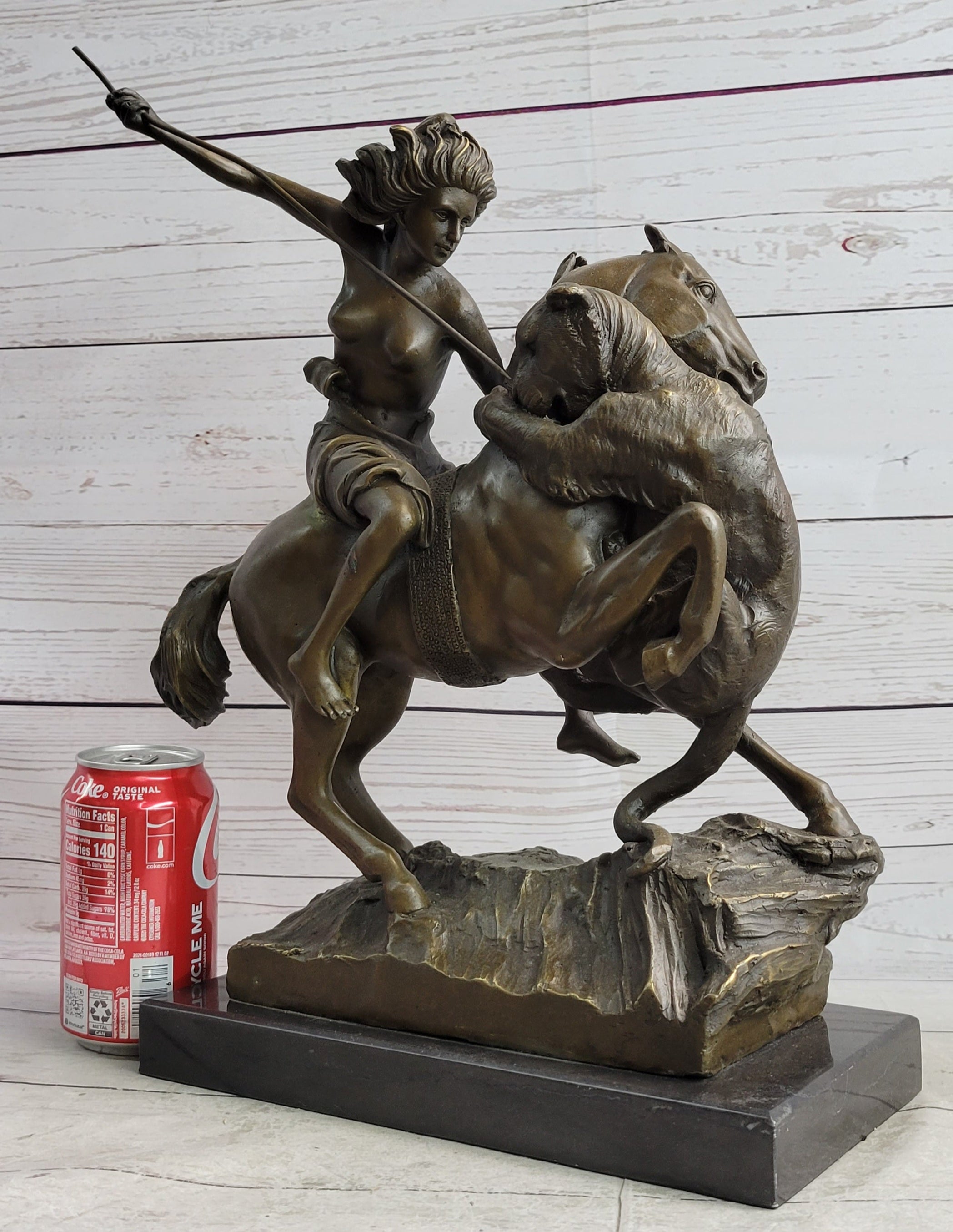 Nude Mounted Amazon Attacked by a Panther by Karl Kiss Bronze Sculpture Statue
