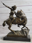 Nude Mounted Amazon Attacked by a Panther by Karl Kiss Bronze Sculpture Statue