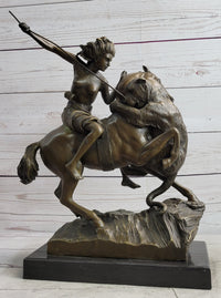 Nude Mounted Amazon Attacked by a Panther by Karl Kiss Bronze Sculpture Statue