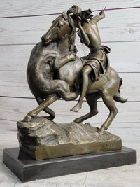 Nude Mounted Amazon Attacked by a Panther by Karl Kiss Bronze Sculpture Statue