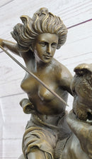 Nude Mounted Amazon Attacked by a Panther by Karl Kiss Bronze Sculpture Statue