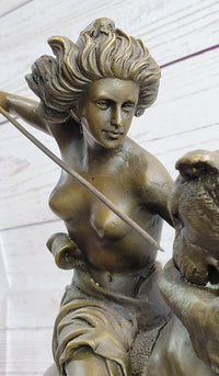 Nude Mounted Amazon Attacked by a Panther by Karl Kiss Bronze Sculpture Statue
