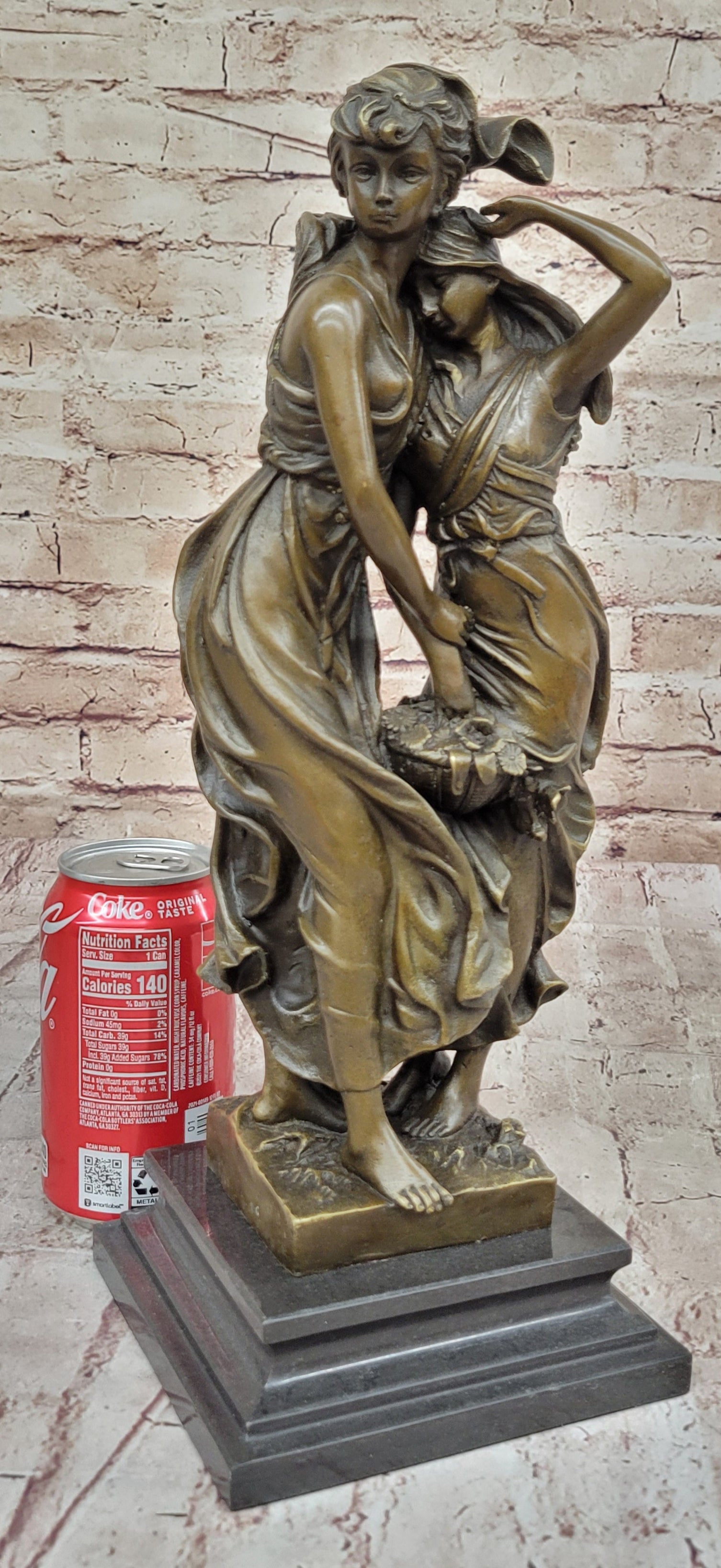 Sisters Embrace 2 Girls Bronze Sculpture 14" x 5"