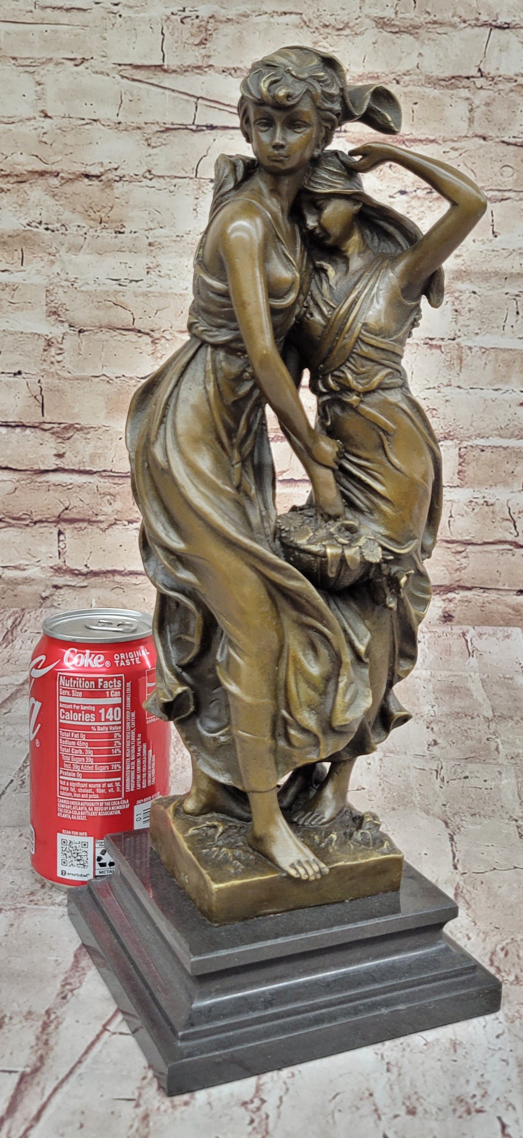 Sisters Embrace 2 Girls Bronze Sculpture 14" x 5"