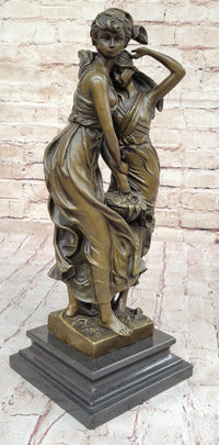 Sisters Embrace 2 Girls Bronze Sculpture 14" x 5"