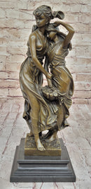 Sisters Embrace 2 Girls Bronze Sculpture 14" x 5"