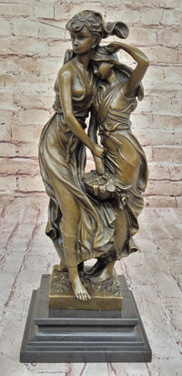 Sisters Embrace 2 Girls Bronze Sculpture 14" x 5"