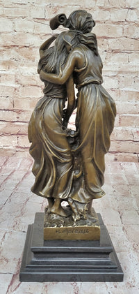 Sisters Embrace 2 Girls Bronze Sculpture 14" x 5"