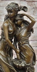 Sisters Embrace 2 Girls Bronze Sculpture 14" x 5"