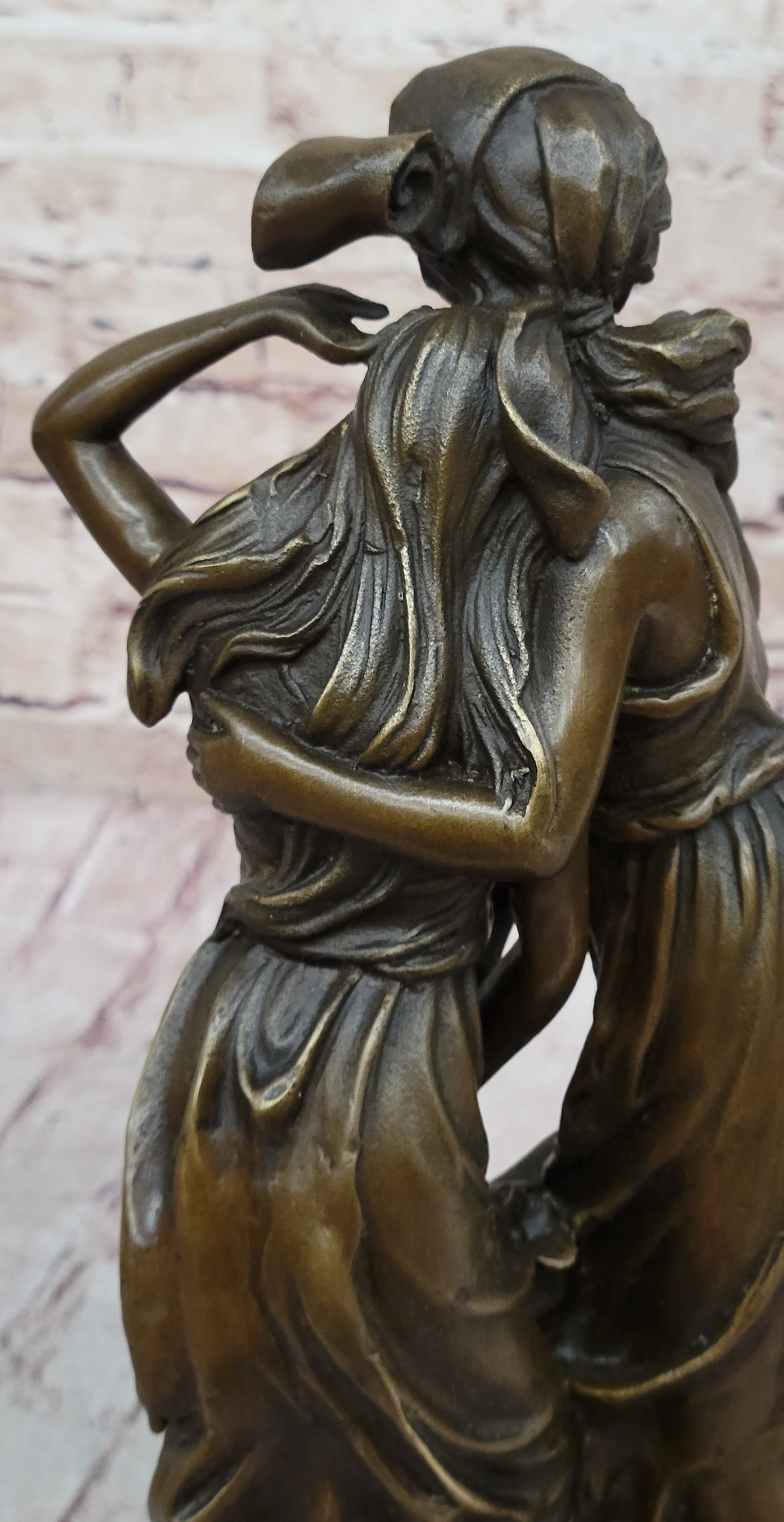 Sisters Embrace 2 Girls Bronze Sculpture 14" x 5"