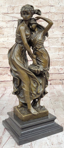 Sisters Embrace 2 Girls Bronze Sculpture 14" x 5"