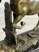 Cowboy Rancher Tending Horse Bronze Sculpture 11" x 12"