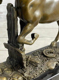 Cowboy Rancher Tending Horse Bronze Sculpture 11" x 12"