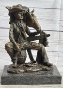 Cowboy & Horse Having a Drink Bronze Sculpture
