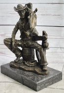 Cowboy & Horse Having a Drink Bronze Sculpture