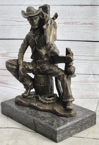 Cowboy & Horse Having a Drink Bronze Sculpture
