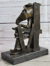 Cowboy & Horse Having a Drink Bronze Sculpture