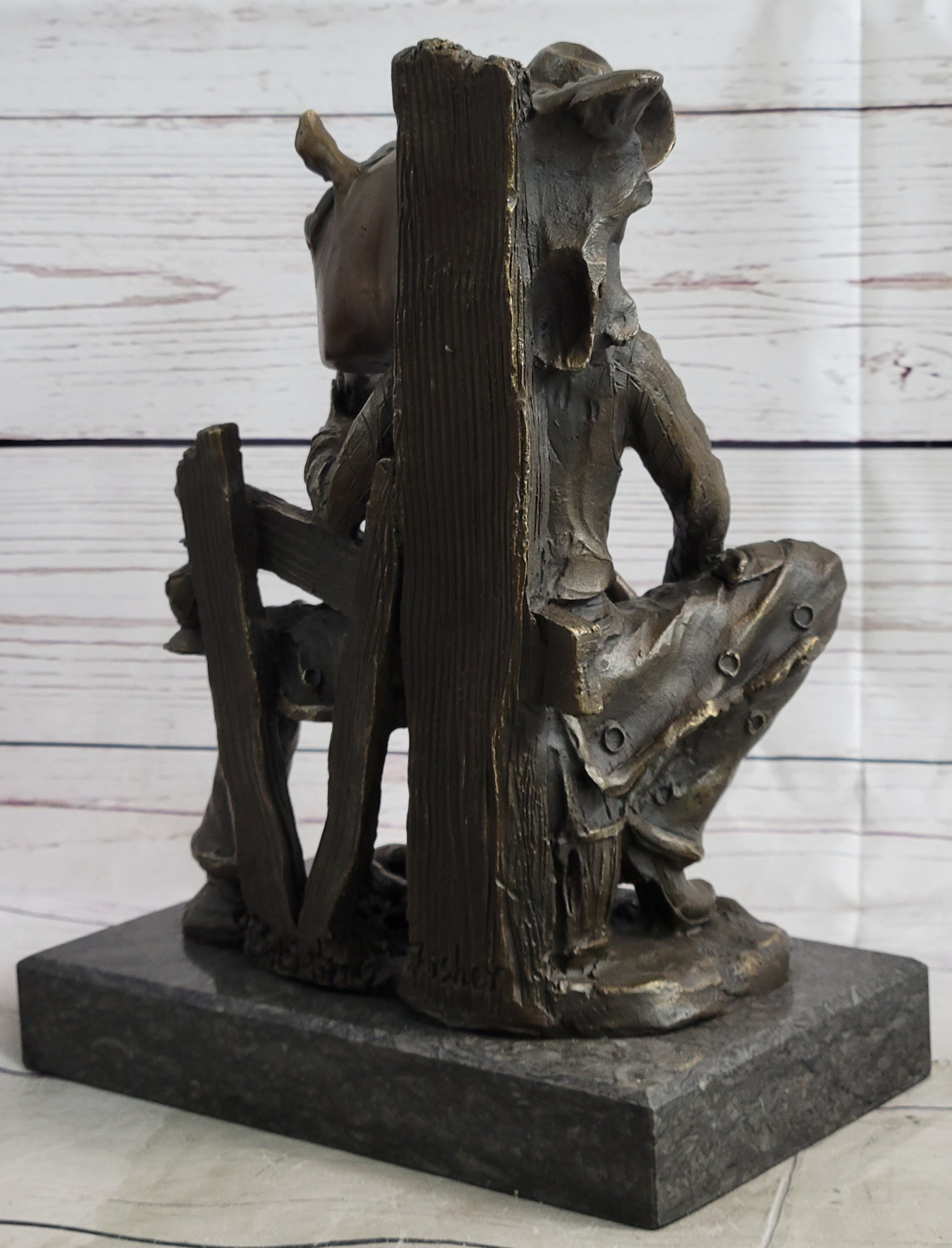 Cowboy & Horse Having a Drink Bronze Sculpture
