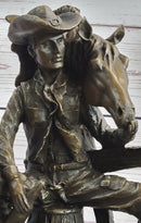 Cowboy & Horse Having a Drink Bronze Sculpture