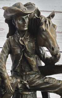 Cowboy & Horse Having a Drink Bronze Sculpture