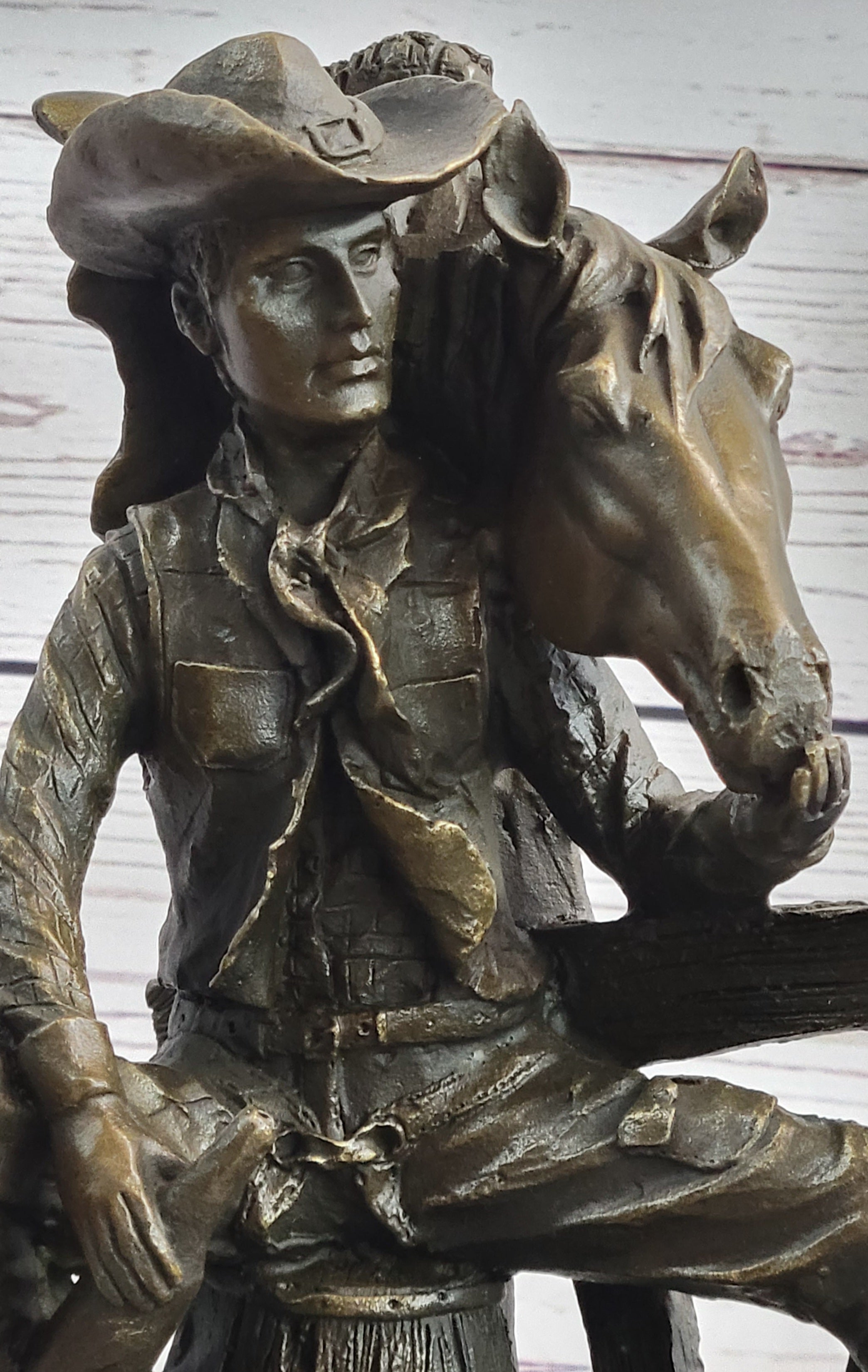 Cowboy & Horse Having a Drink Bronze Sculpture