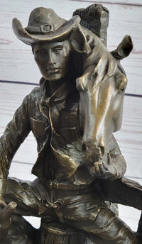 Cowboy & Horse Having a Drink Bronze Sculpture
