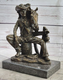 Cowboy & Horse Having a Drink Bronze Sculpture