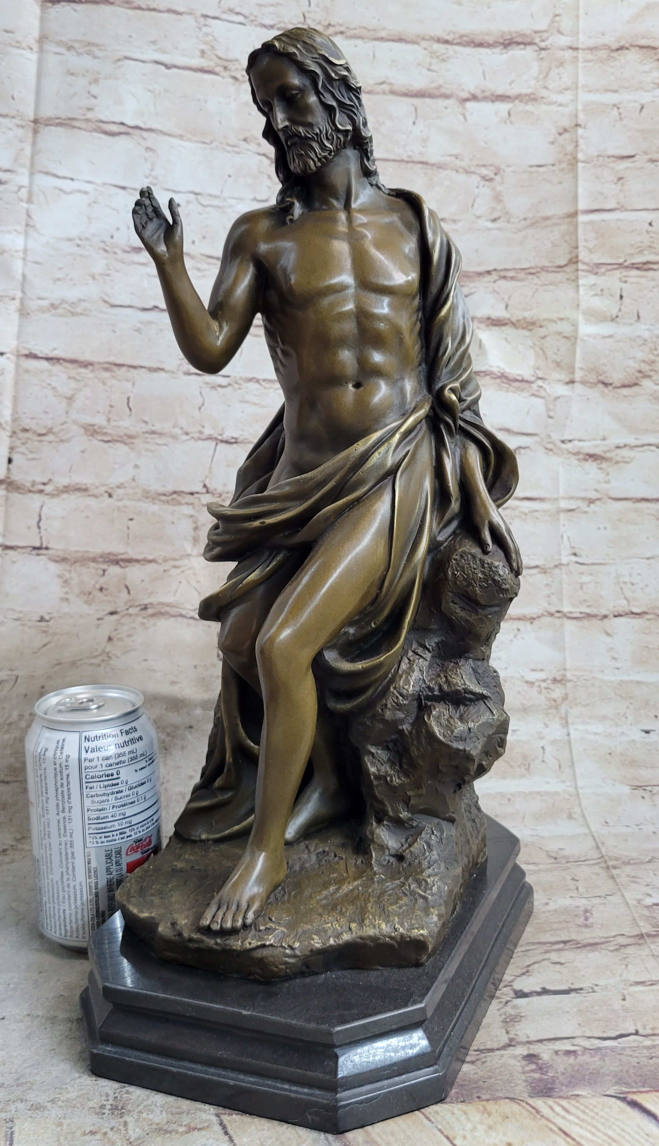 Jesus Christ Seated Bronze Sculpture Marble Base by Valli