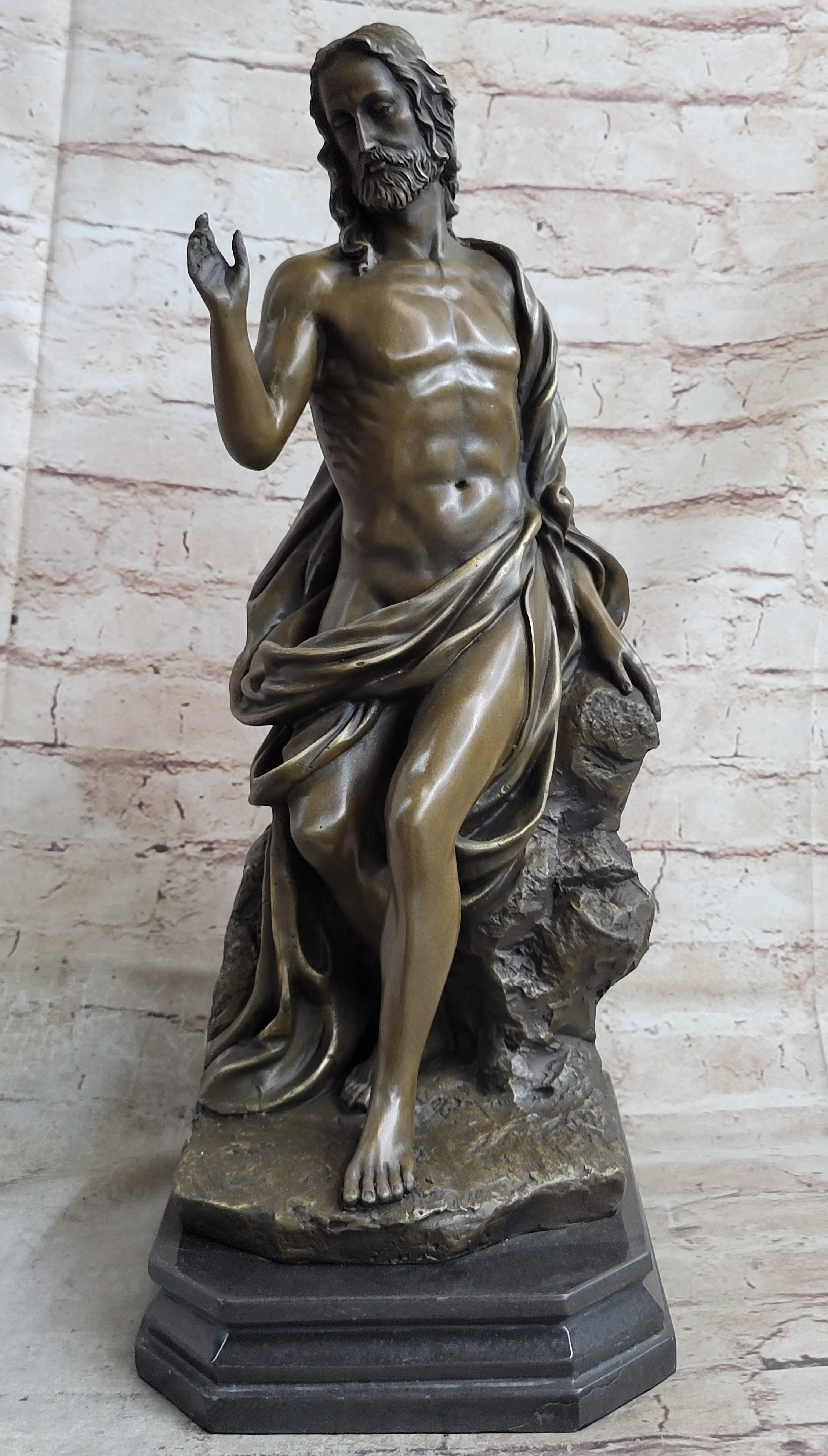 Jesus Christ Seated Bronze Sculpture Marble Base by Valli