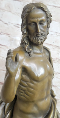 Jesus Christ Seated Bronze Sculpture Marble Base by Valli