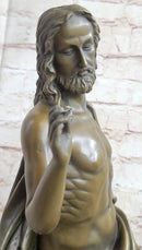 Jesus Christ Seated Bronze Sculpture Marble Base by Valli