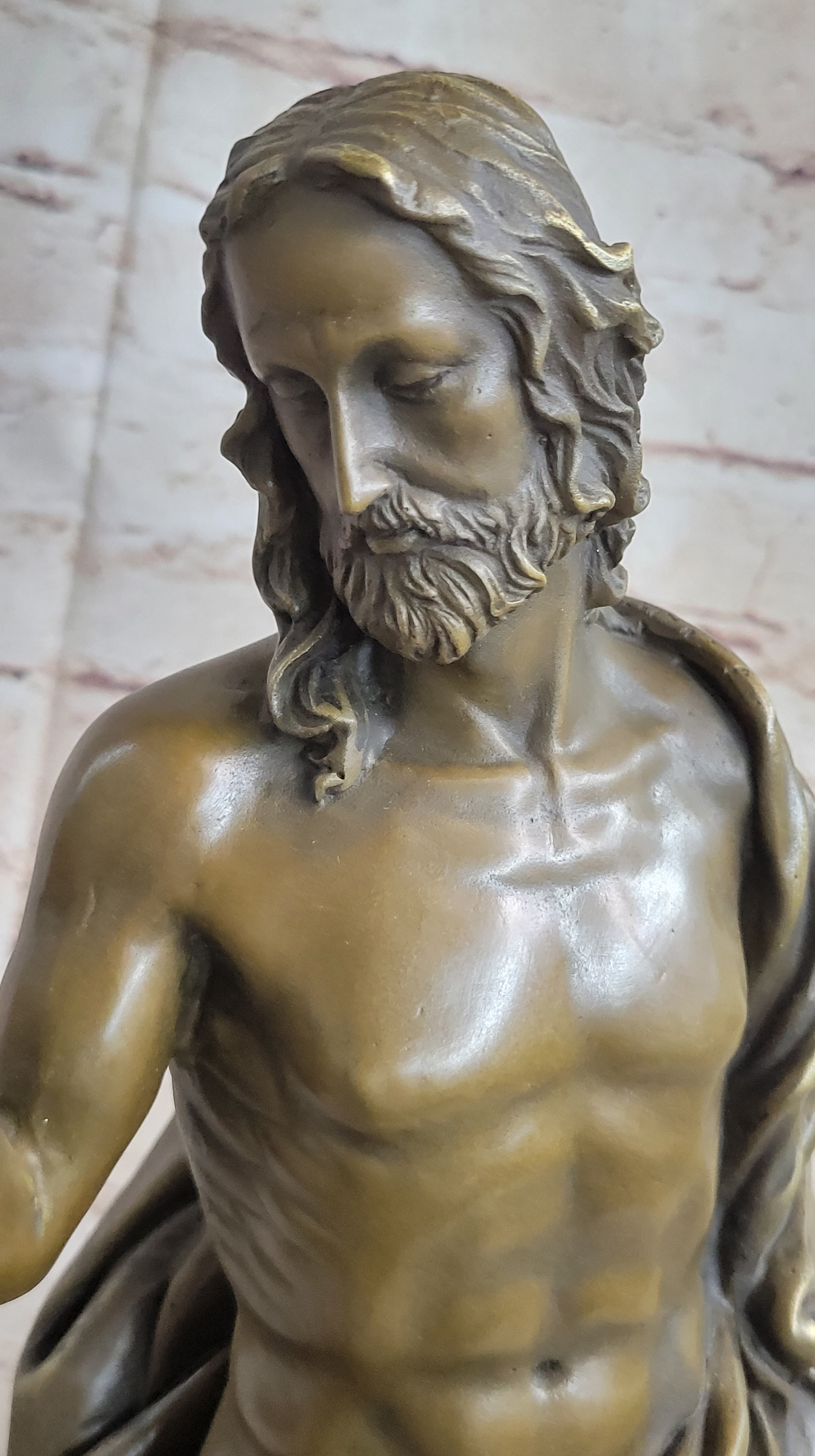 Jesus Christ Seated Bronze Sculpture Marble Base by Valli