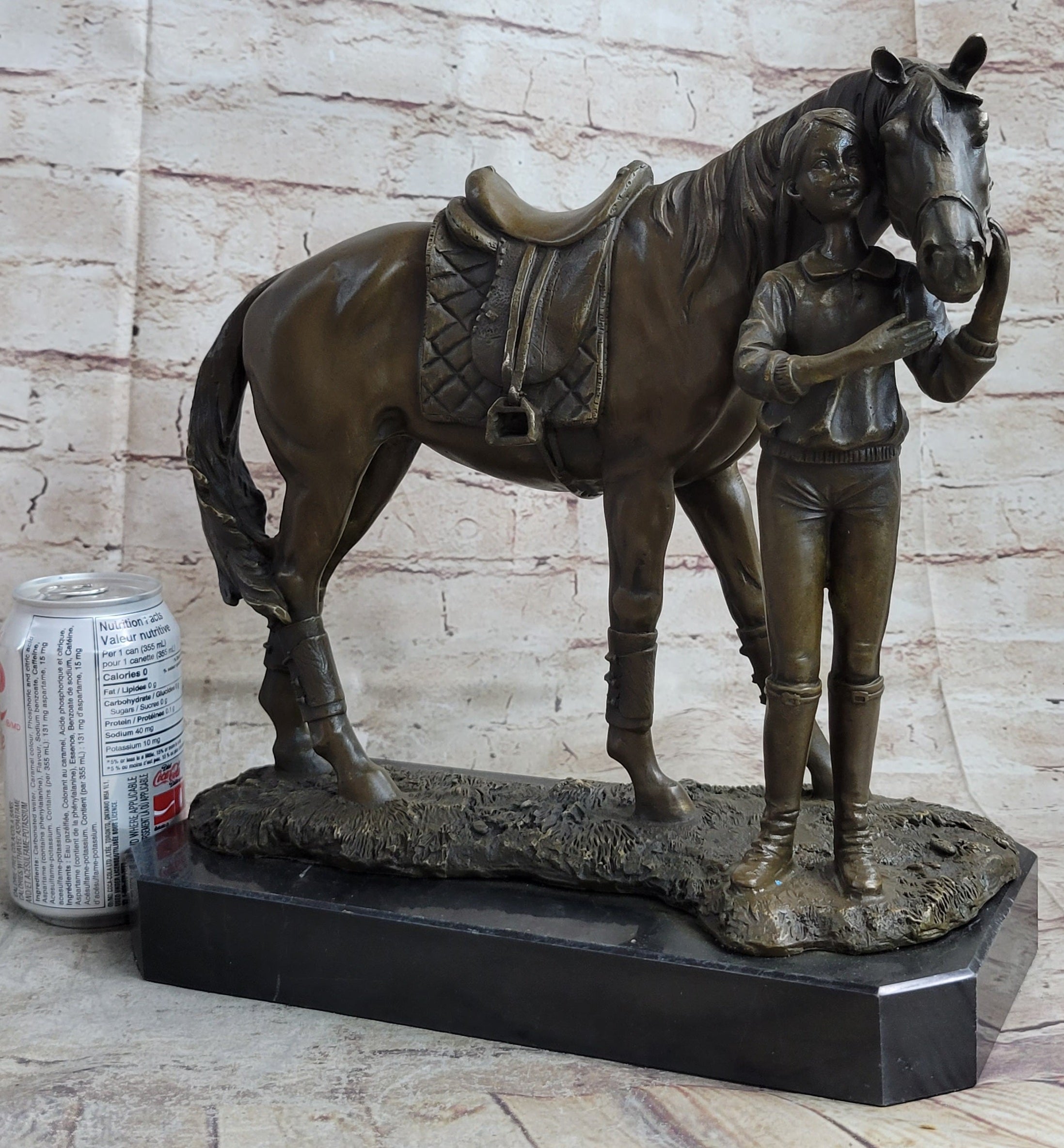 Equestrian Little Girl w/ Horse Bronze Sculpture 11" x 12"