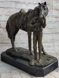 Equestrian Little Girl w/ Horse Bronze Sculpture 11" x 12"