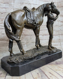Equestrian Little Girl w/ Horse Bronze Sculpture 11" x 12"