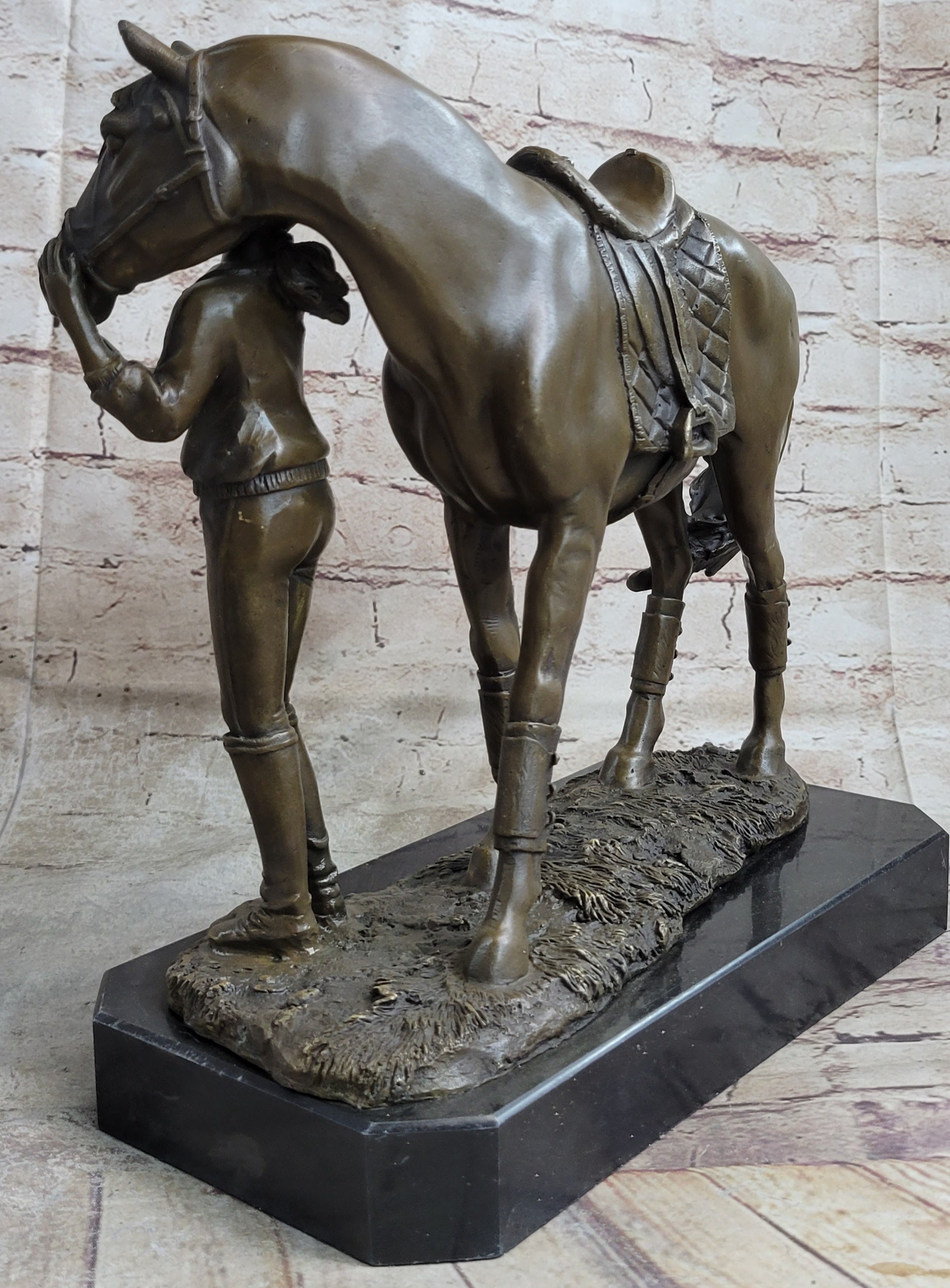 Equestrian Little Girl w/ Horse Bronze Sculpture 11" x 12"