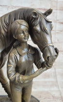 Equestrian Little Girl w/ Horse Bronze Sculpture 11" x 12"