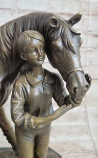 Equestrian Little Girl w/ Horse Bronze Sculpture 11" x 12"